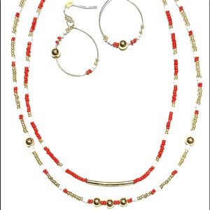 Red and gold necklace and earrings set Charming Charlie’s